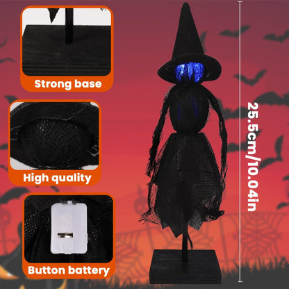 DIYDEC Witch Indoor Decorations 3pcs Halloween Witch on Wooden Stand With Light Up Halloween Table Centerpieces Signs for Home Shelf Mantels Kitchen Indoor Decorations Gifts