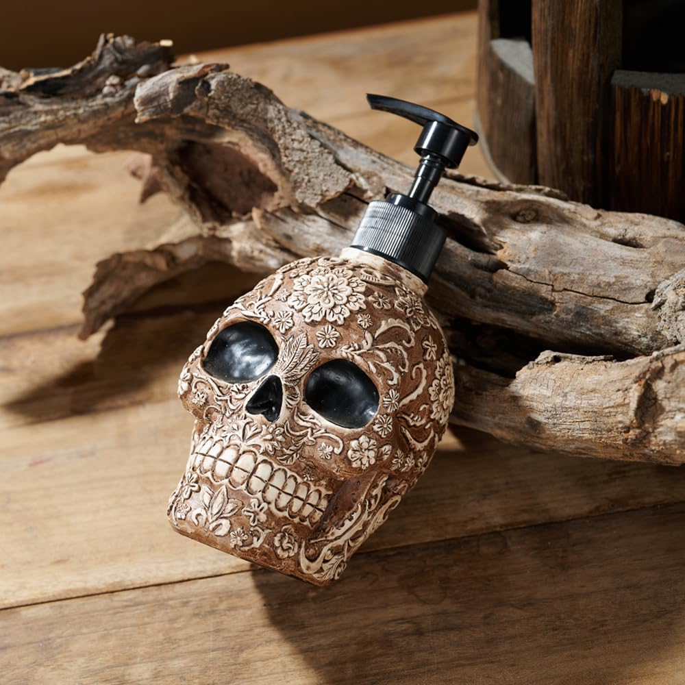Skull Soap Dispenser with Rust Proof Pump, Refillable Liquid Hand Lotion Bottle for Bathroom, Bedroom and Kitchen（New Upgrade Pump）.