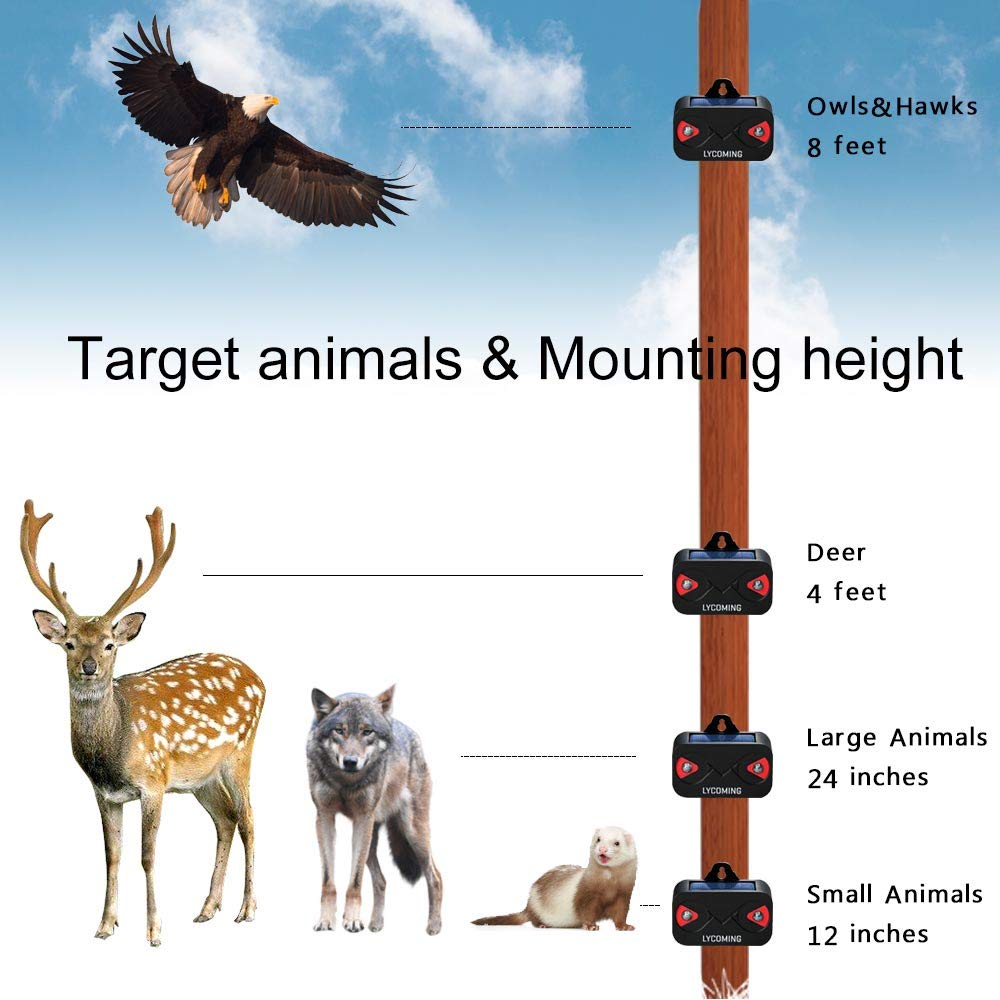 Lycoming Nocturnal Animals Coyote Deterrent Skunk Raccoon Deer Repellent Devices Solar Predator Control with Red LED Strobe Lights for Outdoor Yard Garden 8 Pack