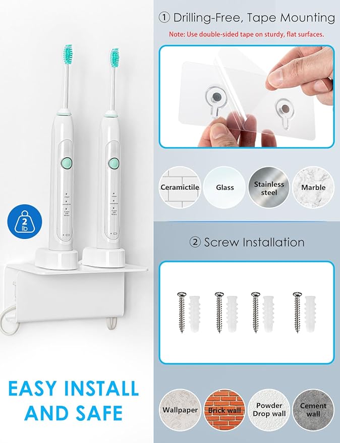 OAPRIRE Electric Toothbrush Holder Wall Mounted, 2 Pack Acrylic Electric