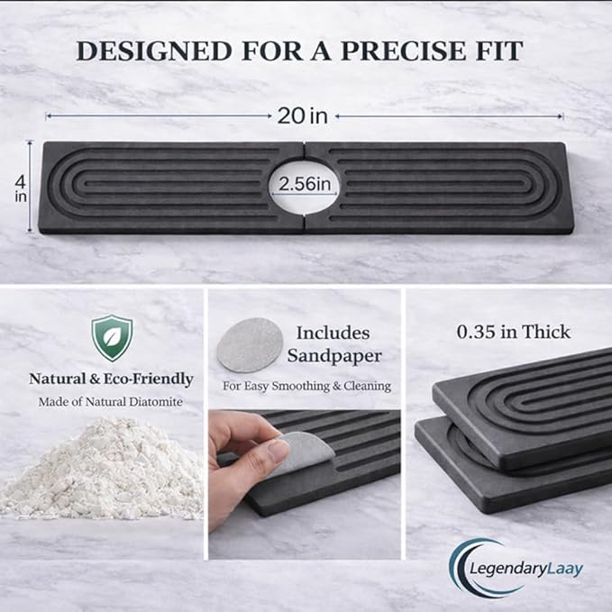 Diatomite Faucet Mat for Kitchen Sink, Fast Dry Stone Sink Splash Guard