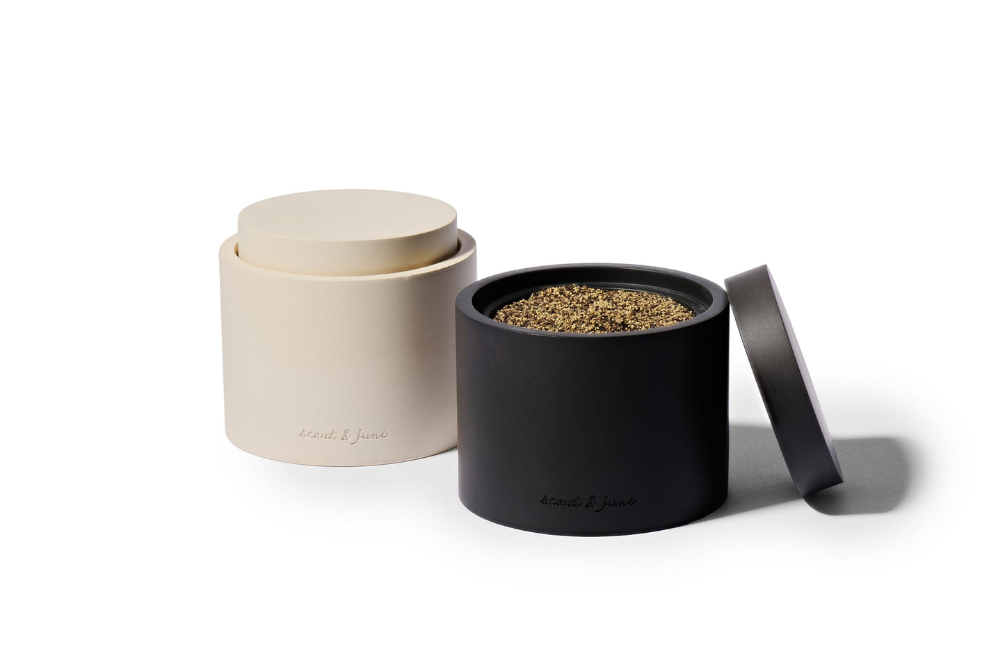 scout & june Stone Salt Cellar - Stackable, Salt and Pepper Bowls for Countertop - Crafted Salt Cellar with Lid - Convenient Kitchen Storage Containers for Spices & Pepper