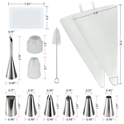 Reusable Piping Bags and Tip Set,16inch Pastry Bags,for Cake Decorating Kit and Home Baking,Frosting Piping Kit,15PCS,Cake Piping Kit, Easy to Clean