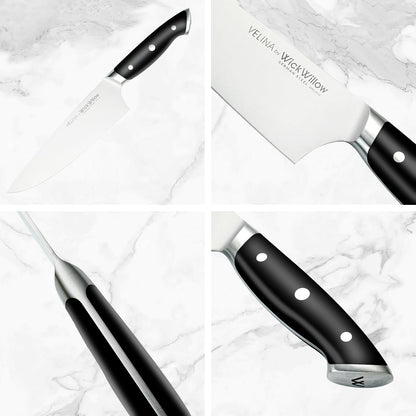 WICKWILLOW 8" Chef Knife – Razor Sharp German Steel – All-Purpose Kitchen Knife for Slicing, Dicing & Chopping – Full Tang & Ergonomic Handle – Gift Box – Velina Series