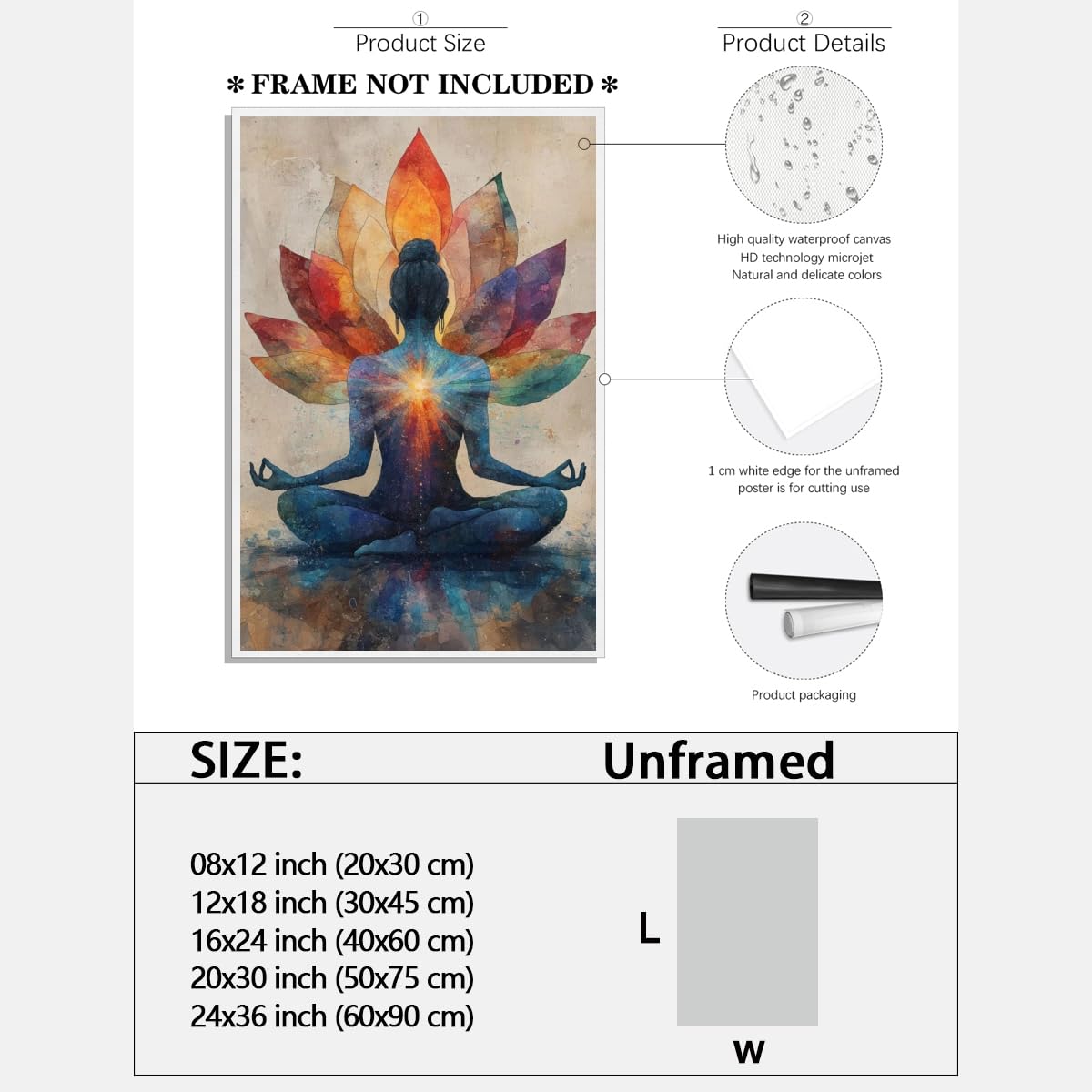 Meditation Wall Art Colorful Meditation Lotus Poster Chakra Energy Canvas Print Yoga Room Home Decor 12x18inch Unframed
