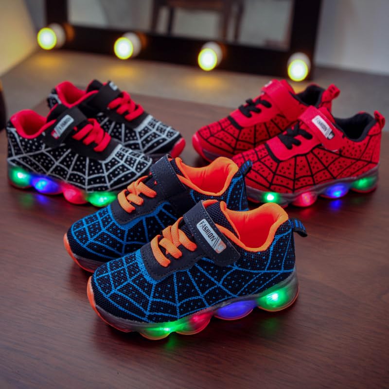 RAYCHY Toddler Boys Girls Light Up Shoes LED Lightweight Mesh Breathable Walking Sneakers Red