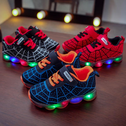 RAYCHY Toddler Boys Girls Light Up Shoes LED Lightweight Mesh Breathable Walking Sneakers Red