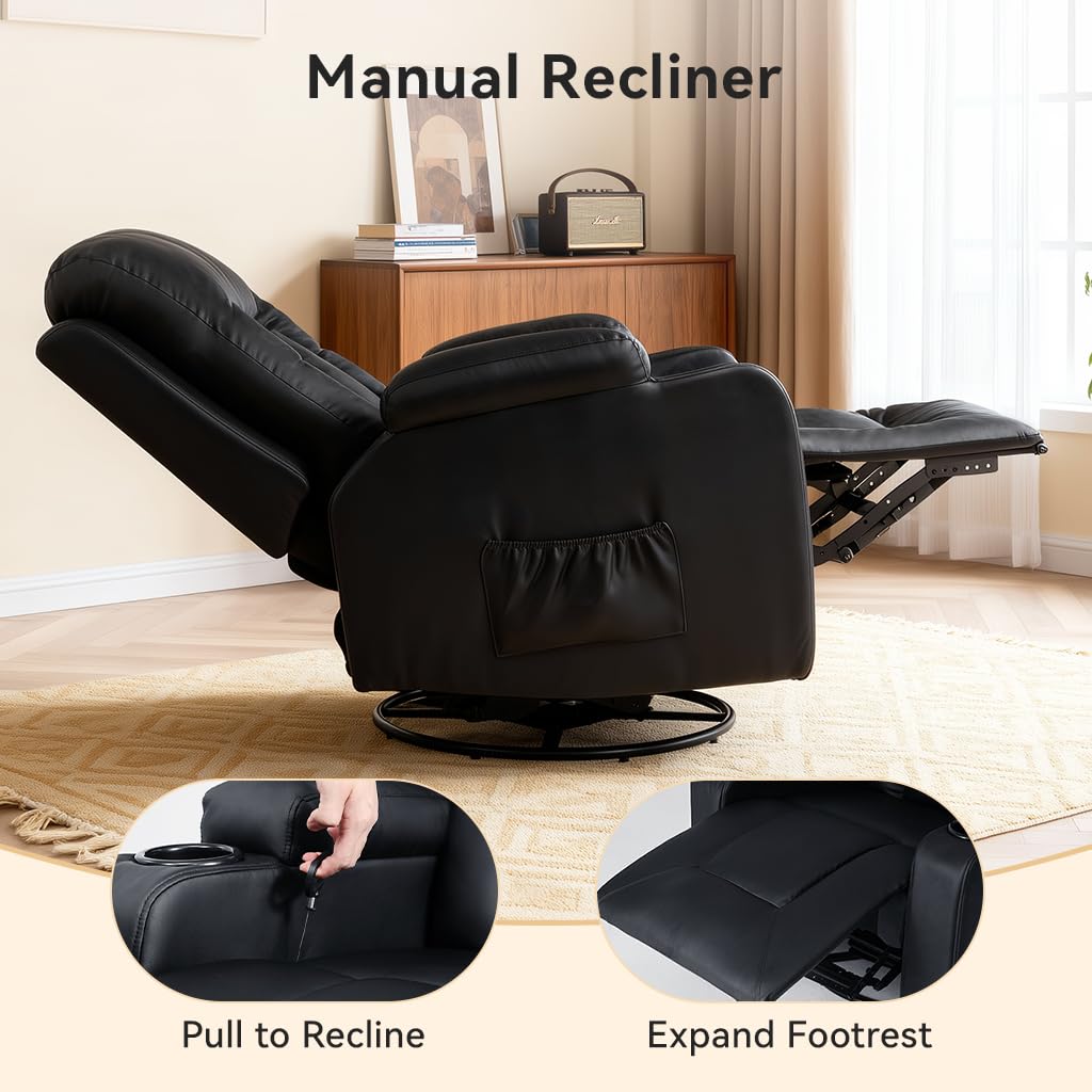 COMHOMA Living Room Furniture Set,Faux Leather Manual Recliner Sofa Sets with Cup Holders,Reclining Couch,Loveseat and Armchair,2,Black