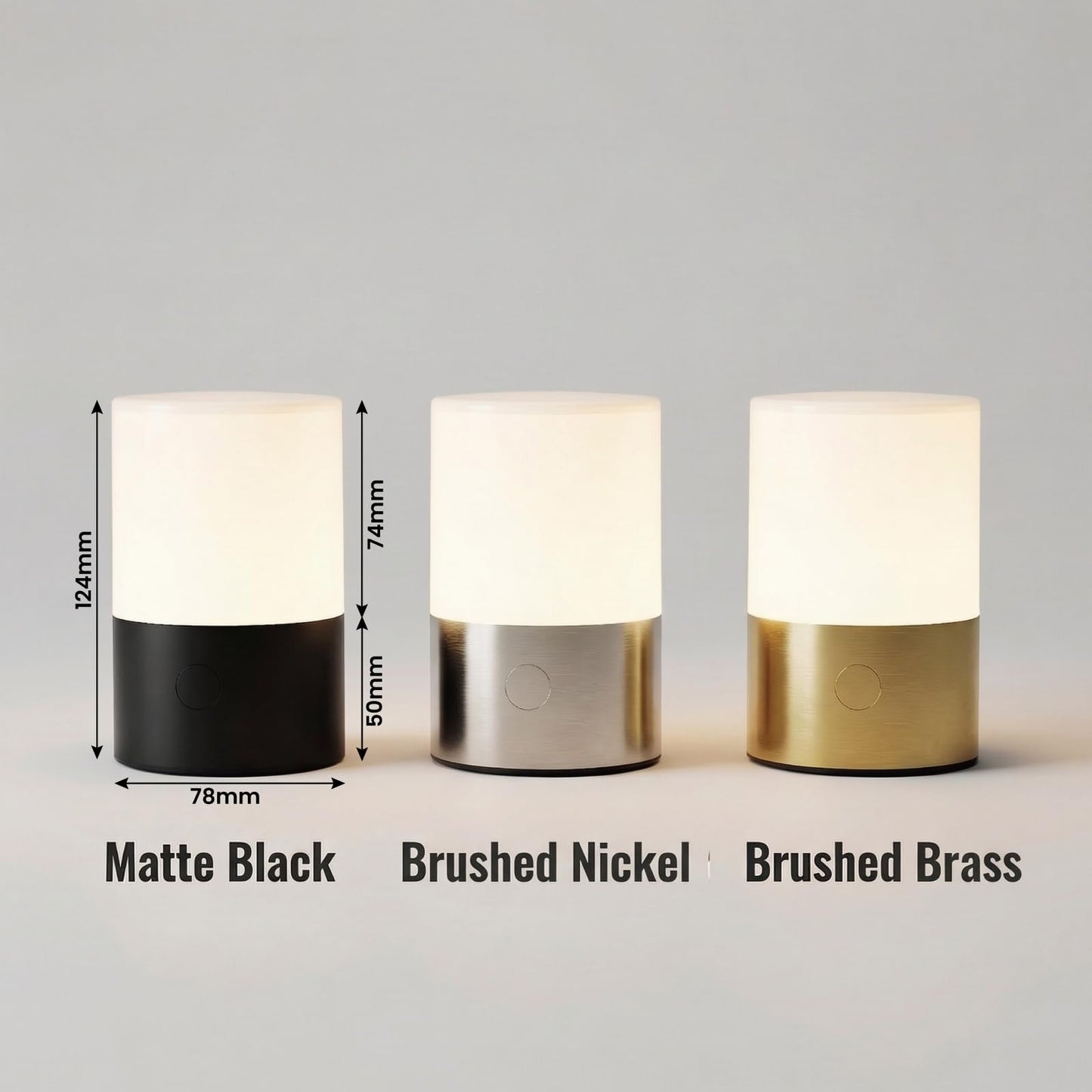 LomakGlow Small Table Lamp - Rechargeable, Portable, Up to 20-Hour Battery Life, 10 Brightness Levels, Auto-Off Timer, Waterproof, Warm Light for Bedside, Travel, Camping & Décor-Nickel Finish