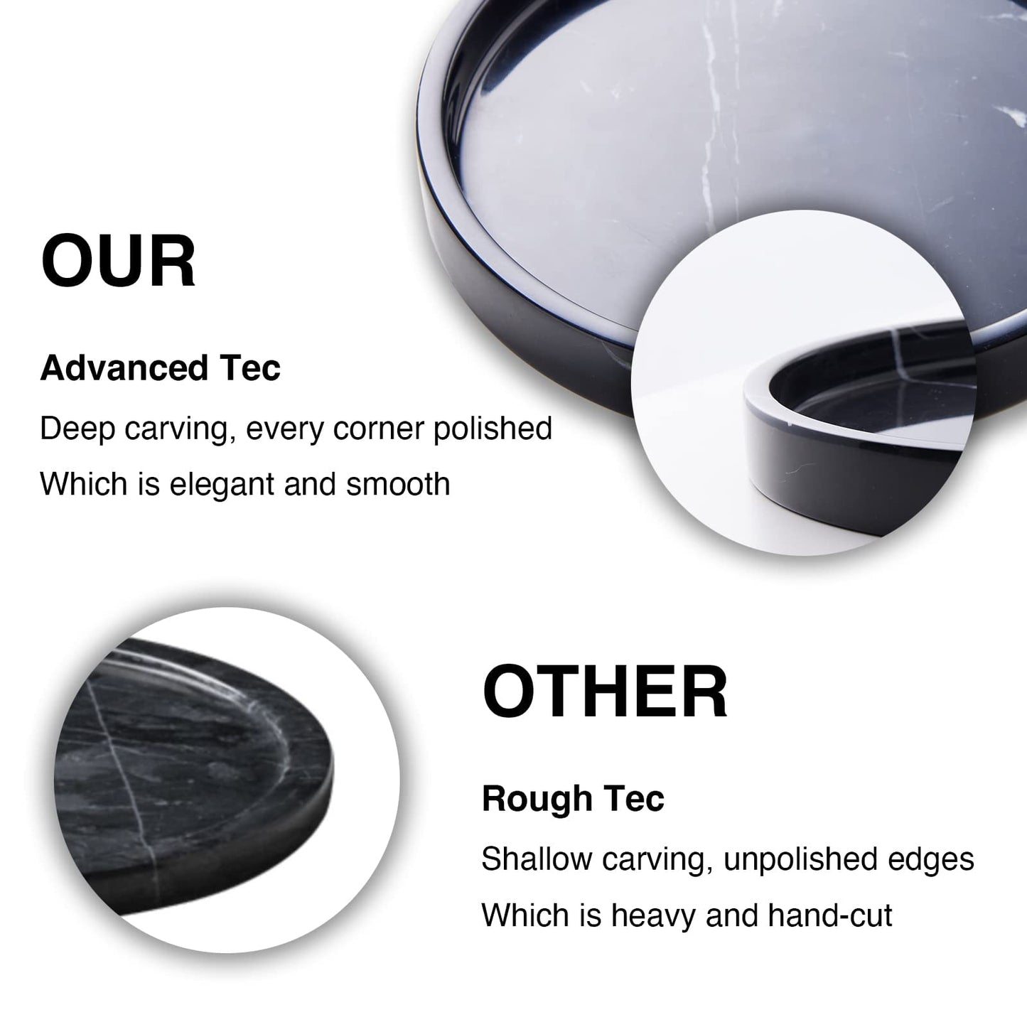 PHINILUX 100% Carved Marble Round Vanity Tray 5.5'', for Kitchen Bathroom Countertop, Nightstand Decor, Candle Holder, Jewelry Rind Dish, Trinket Plate, Table Accents, Black