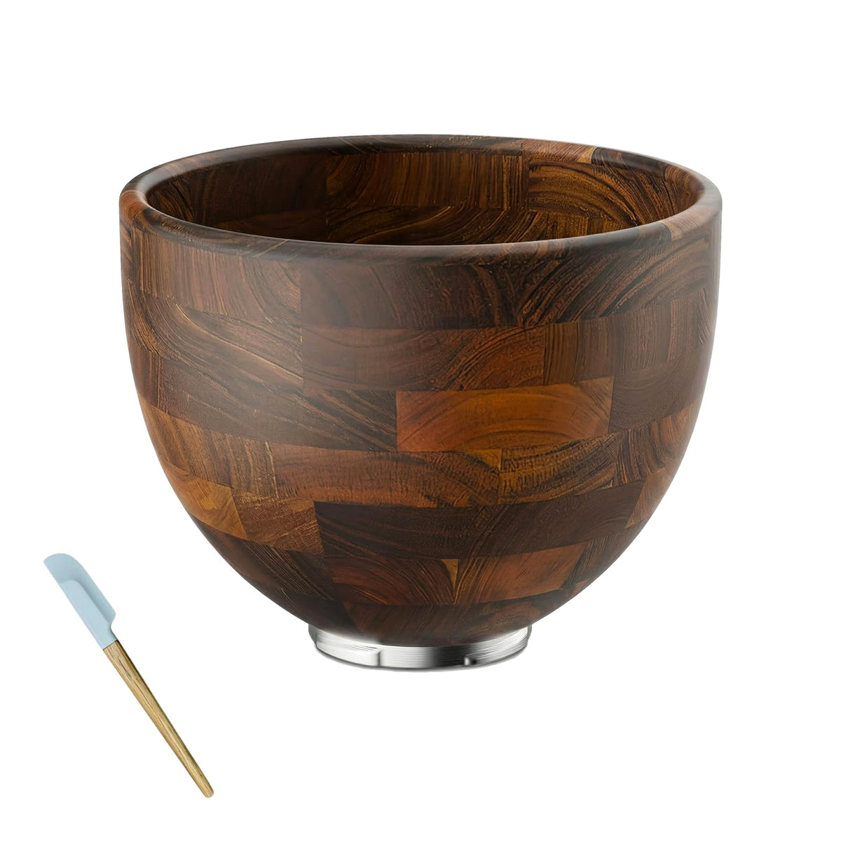 Binken Walnut Wooden Mixing Bowl Compatible with 4.5 & 5 QT Tilt-Head Stand Mixers, 5 Quart Natural Wood Dough Bowl for Baking, Kitchen Prep & Serving