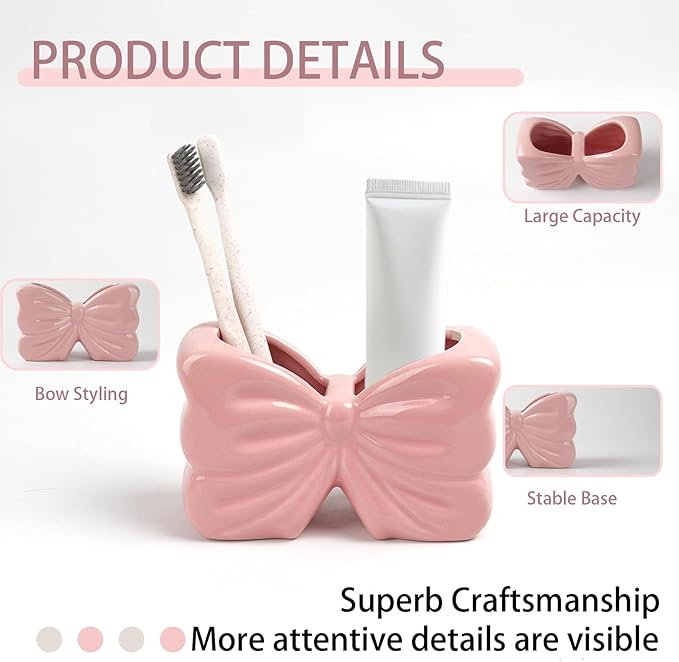 Bow Toothbrush Holder， 2-Slot Toothbrush and Toothpaste Holder Cute Toothbrush