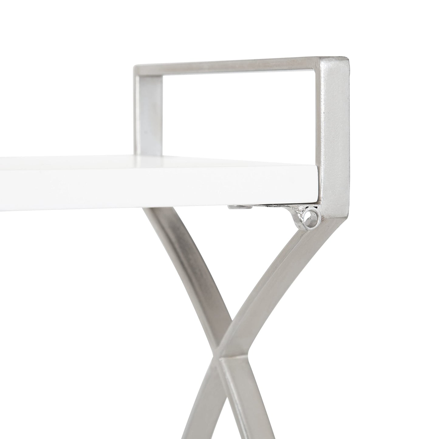 Kate and Laurel Arietta Modern Glam 3-Tier Wood and Metal Shelf; 18 x 7 x 28; White and Silver; Chic Contemporary Storage and Decor