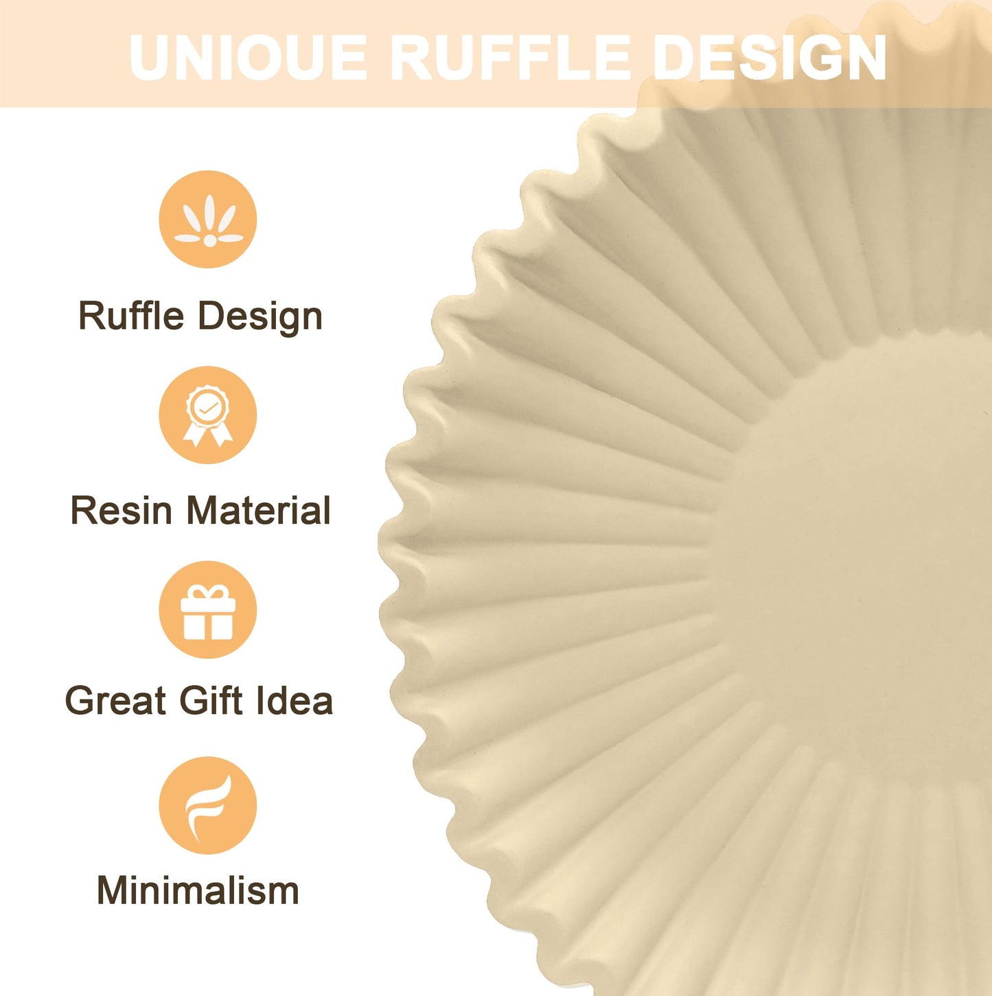 OGANGART Brown Decorative Bowls for Home - Stylish Flat Purse Bowls - Round Foyer Key Bowl - Handmade Resin Scalloped Ruffle Bowl for Display Centerpiece