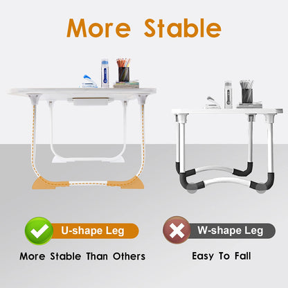 Amaredom Laptop Bed Desk Tray Bed Table, Foldable Portable Lap Desk Notebook Stand Reading Holder with Storage Drawer and Cup Holder for Eating Breakfast on Bed/Couch/Sofa-White Oak