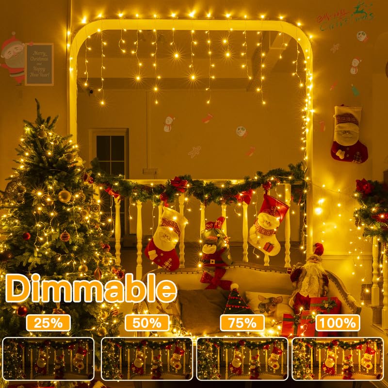 Ollny Icicle Lights for Outside 504LED 41FT, Warm White Christmas Light with Remote 8Modes Timers Waterproof, Plug in Connectable Hanging Lights for Outdoor Indoor House Roof Holiday