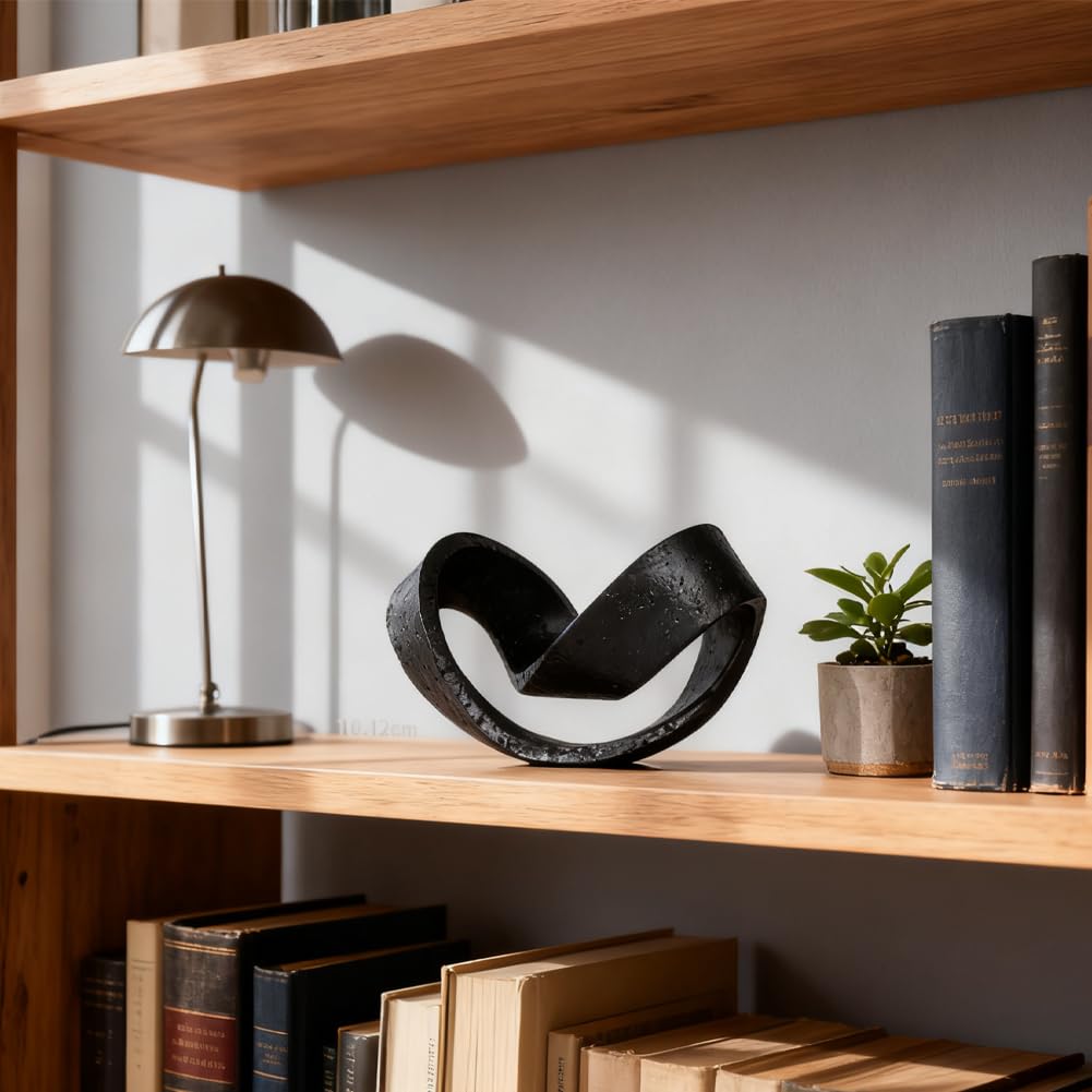 Modern Black Geometric Sculpture, Black Knot Home Accent Decor, Multi-Angle Abstract Art Statue for Coffee Table, Bookshelf, Living Room, Office - Resin Artistic Knot Decor for Home and Office