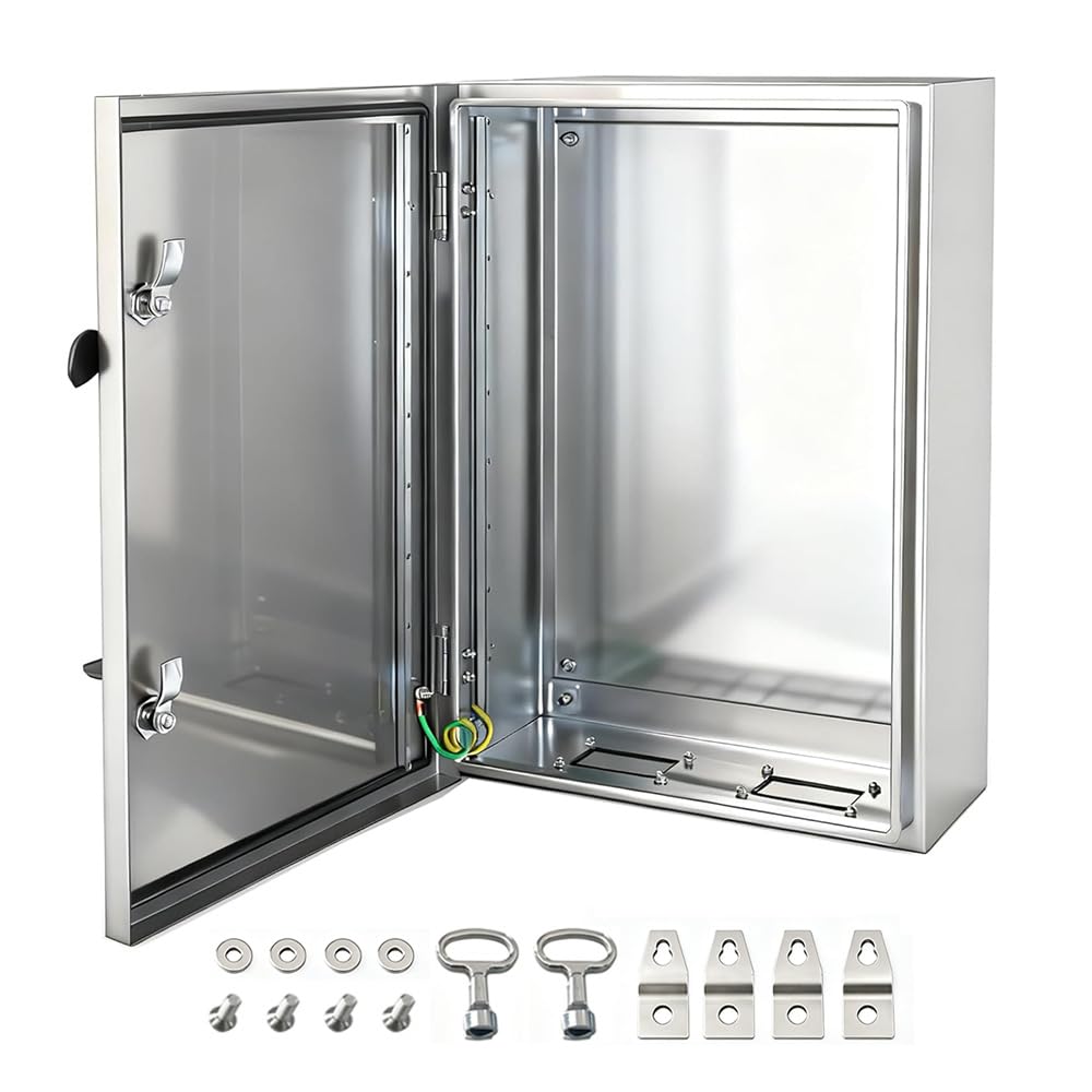 YcXingnon Electrical Enclosure 24x16x12, 304 Stainless Steel Enclosure IP66 Waterproof and Dustproof Metal Electrical Box Indoor and External Wall Hanging