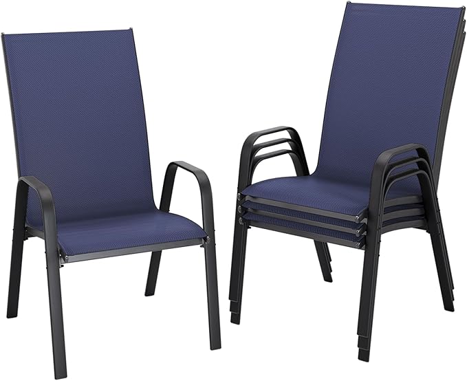 JEAREY Patio Dining Chairs Set of 4, Outdoor Stackable Dining Furniture Set, All Weather Dining Set for Lawn, Garden, Backyard, Poolside, Navy Blue