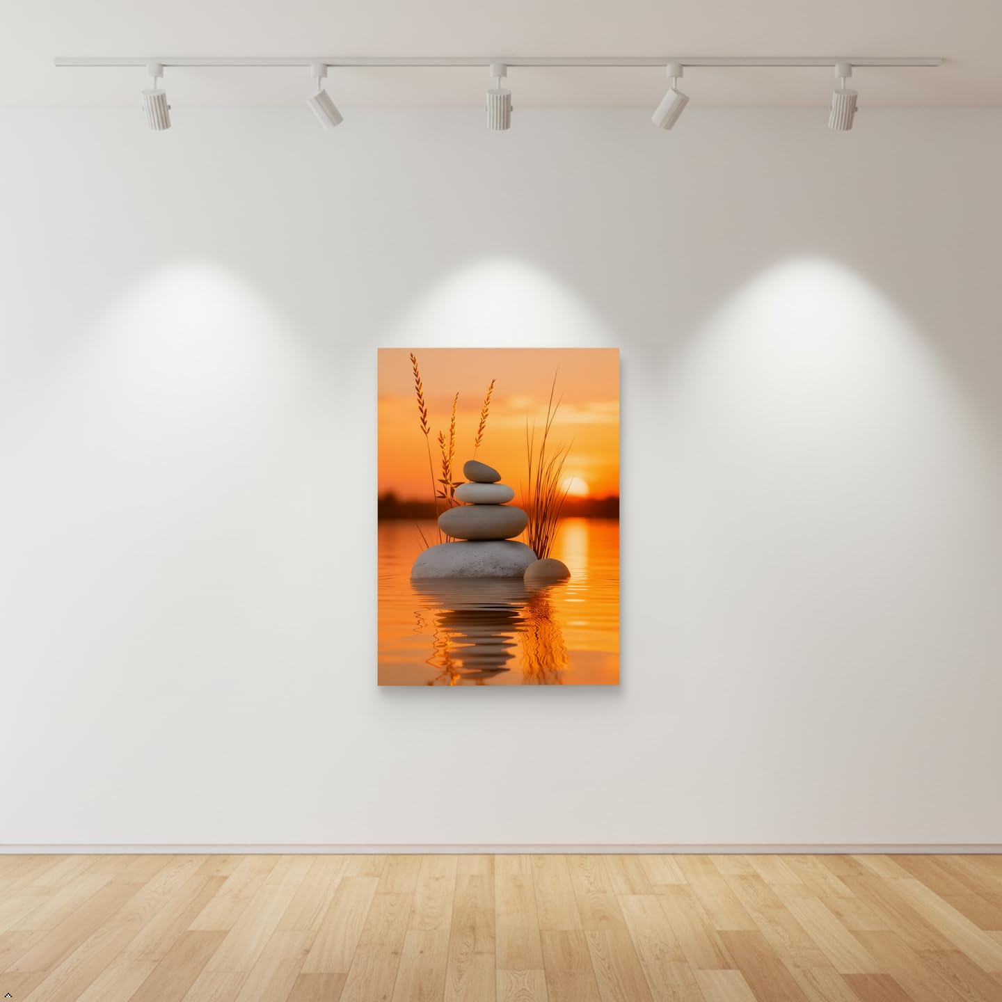 Zen Stone Canvas Wall Art, Sunset Lake Meditation Canvas Painting, Stacked Balance Stones Nature Landscape Artwork, Spa Relaxing Wall Decor for Bathroom Bedroom Living Room, Ready to Hang 12x16 16x24