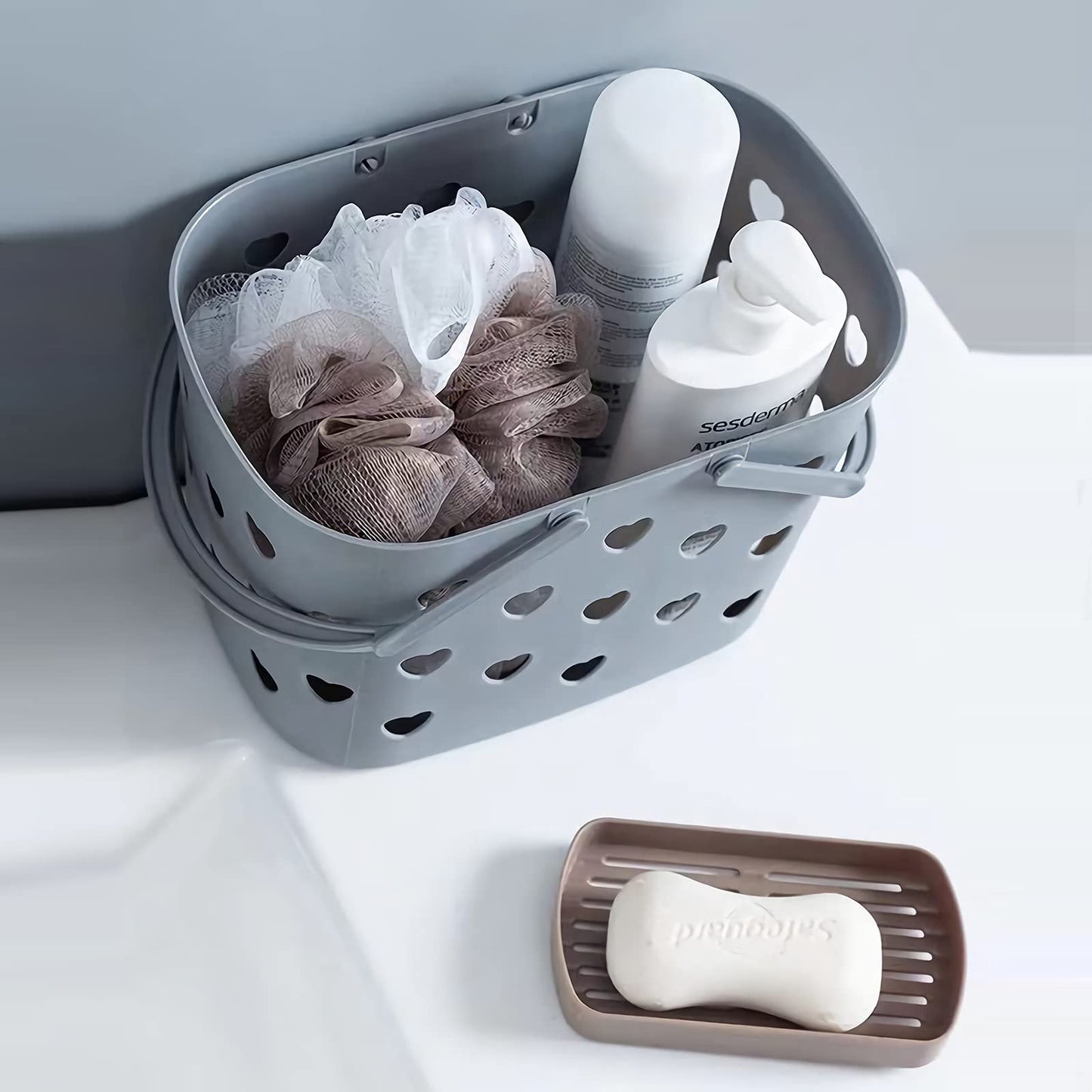 Anyoifax Portable Shower Caddy Tote Plastic Storage Basket with Handle Box Organizer Bin for Bathroom, Pantry, Kitchen, College Dorm, Garage - Grey