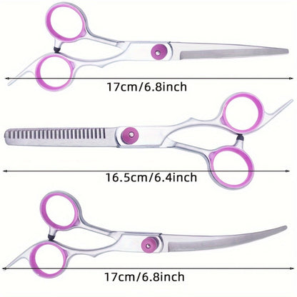 5-in-1 Pet Grooming Scissors, Stainless Steel Straight Thinning Curved Shears & Comb for Pet Use