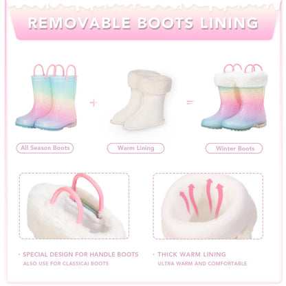 Kids Wellies with Warm Fuzzy Lining, Light Up Glitter Winter Boots, Handle it Easy on Wellington Boots Size 11