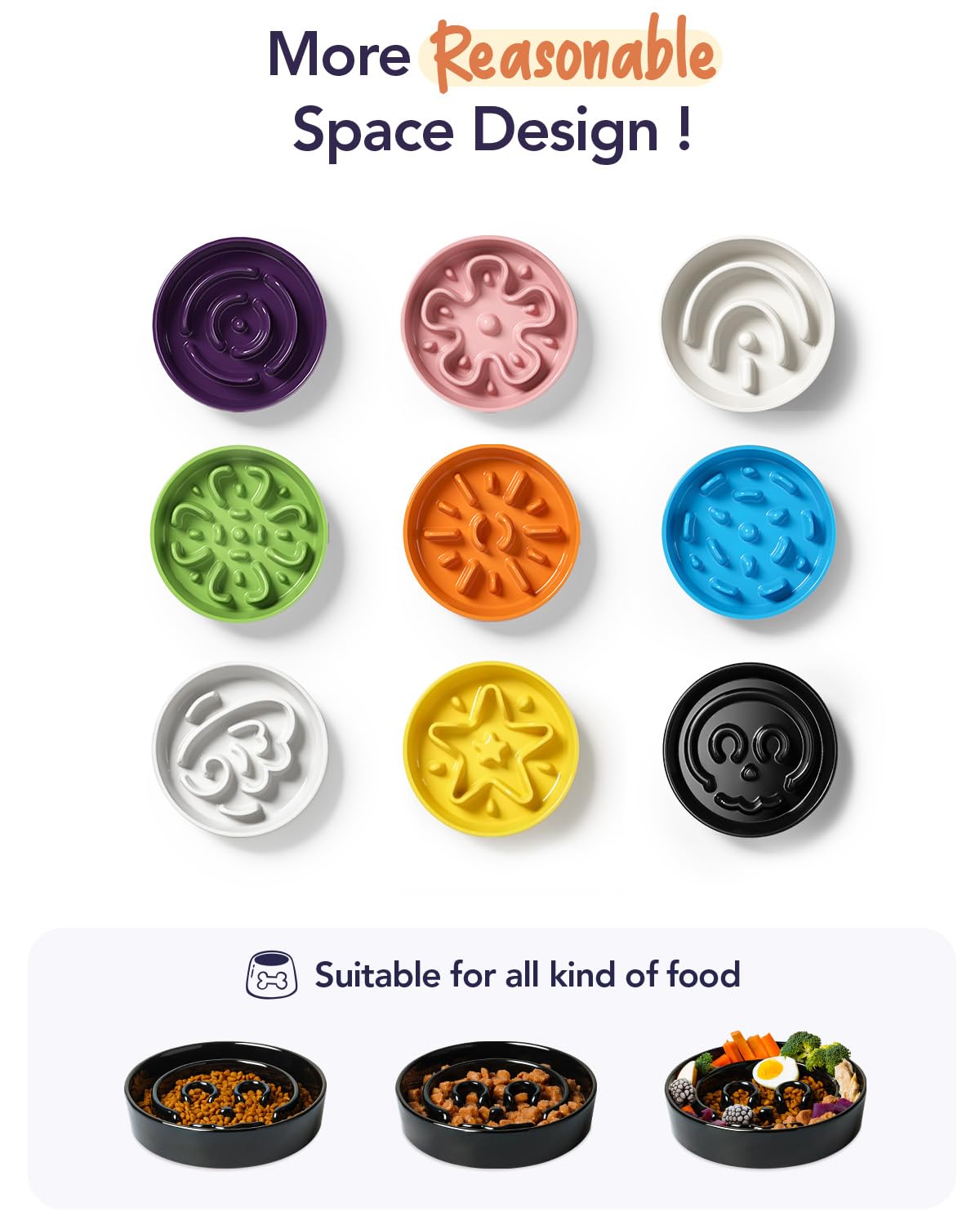LE TAUCI Ceramic Slow Feeder Dog Bowls Small Breed, 0.6 Cups Dog Food Dish for Fast Eaters, Puzzle Bowl for Small Dogs and Cats,Skull Black