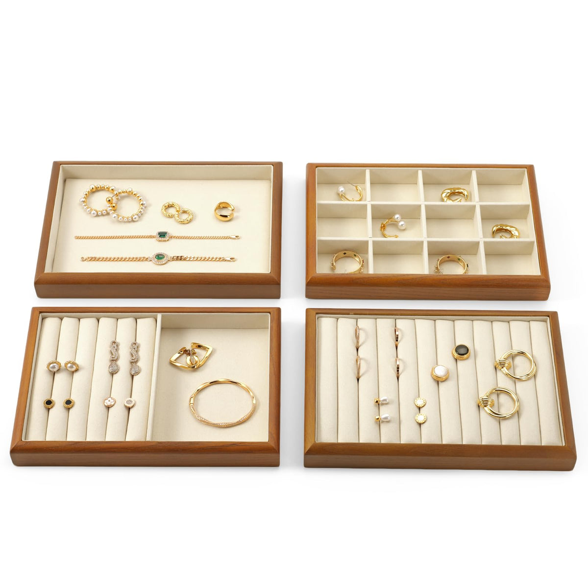 Oirlv Solid Wood 12 Grid Jewelry Organizer Tray Jewelry Drawer Organizer for Rings Earrings Storage Display(Creamy-white)