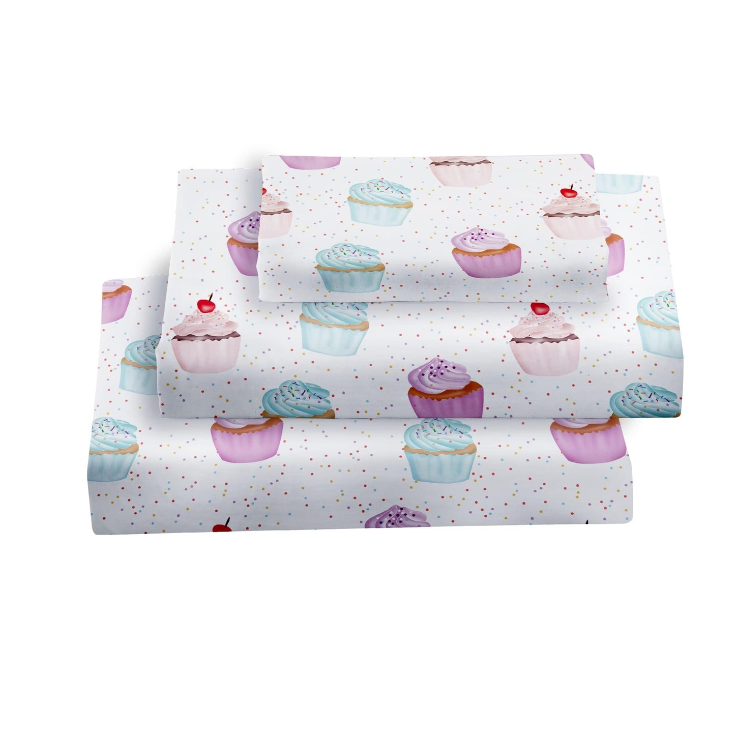 Softan Kids Bed Sheet Set, 3-Piece Twin Sheets Set, Microfiber Fitted Sheet with 15 Inches Deep Pocket and Corner Straps, Breathable & Silky Soft Ice Cream Cake Pattern Sheet and Pillowcase Sets