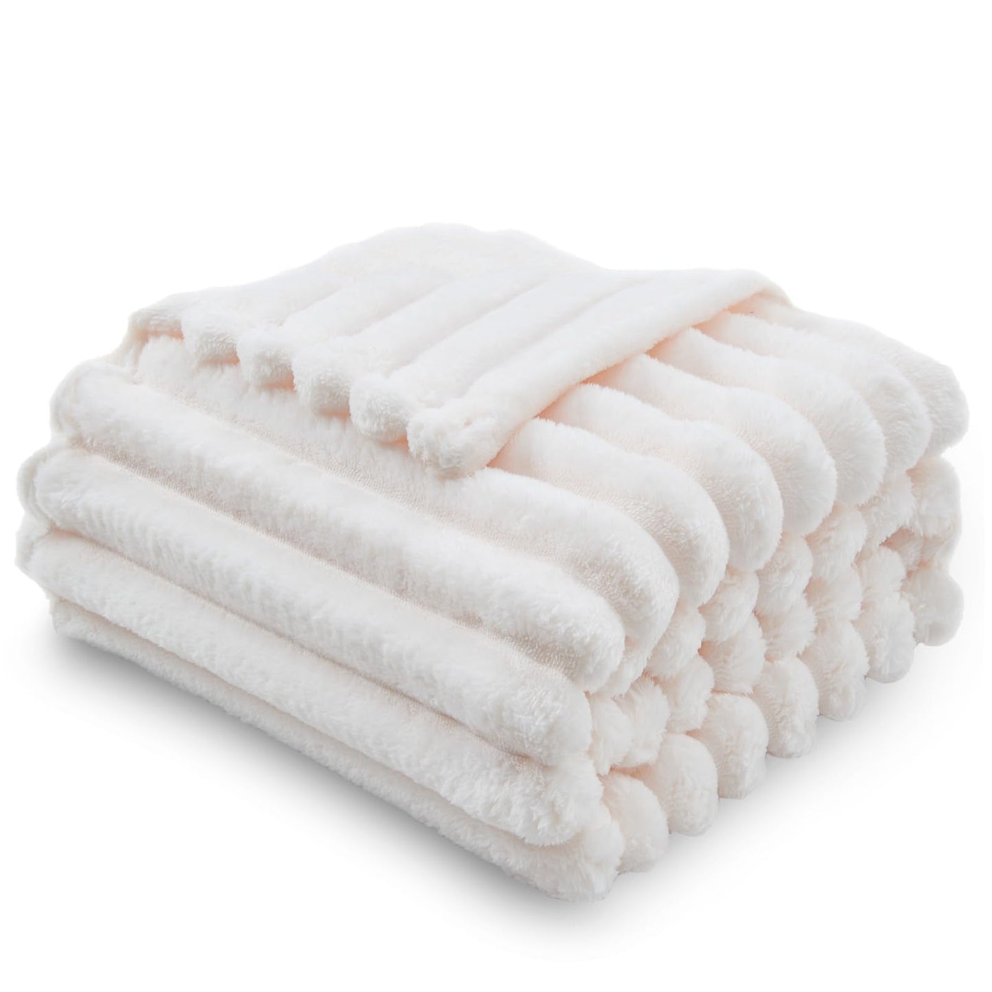 NEWCOSPLAY Super Soft Throw Blanket Ivory Premium Silky Flannel Fleece 3D Ribbed Jacquard Lightweight Bed Blanket All Season Use (Ivory Ribbed, Throw(50"x60"))