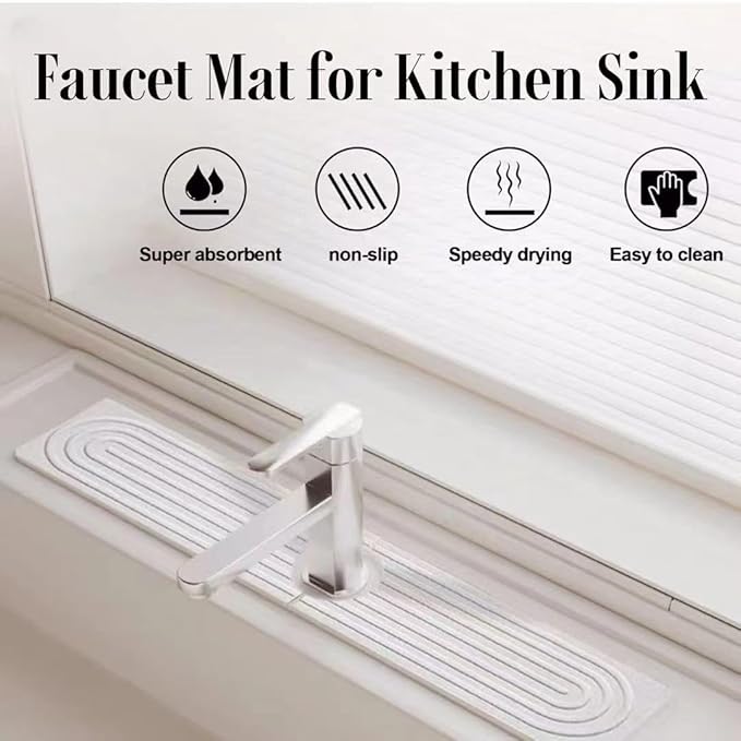 Stone Faucet Mat for Kitchen Sink, 23.6'' Long Quick Drying Absorbent Diatomite