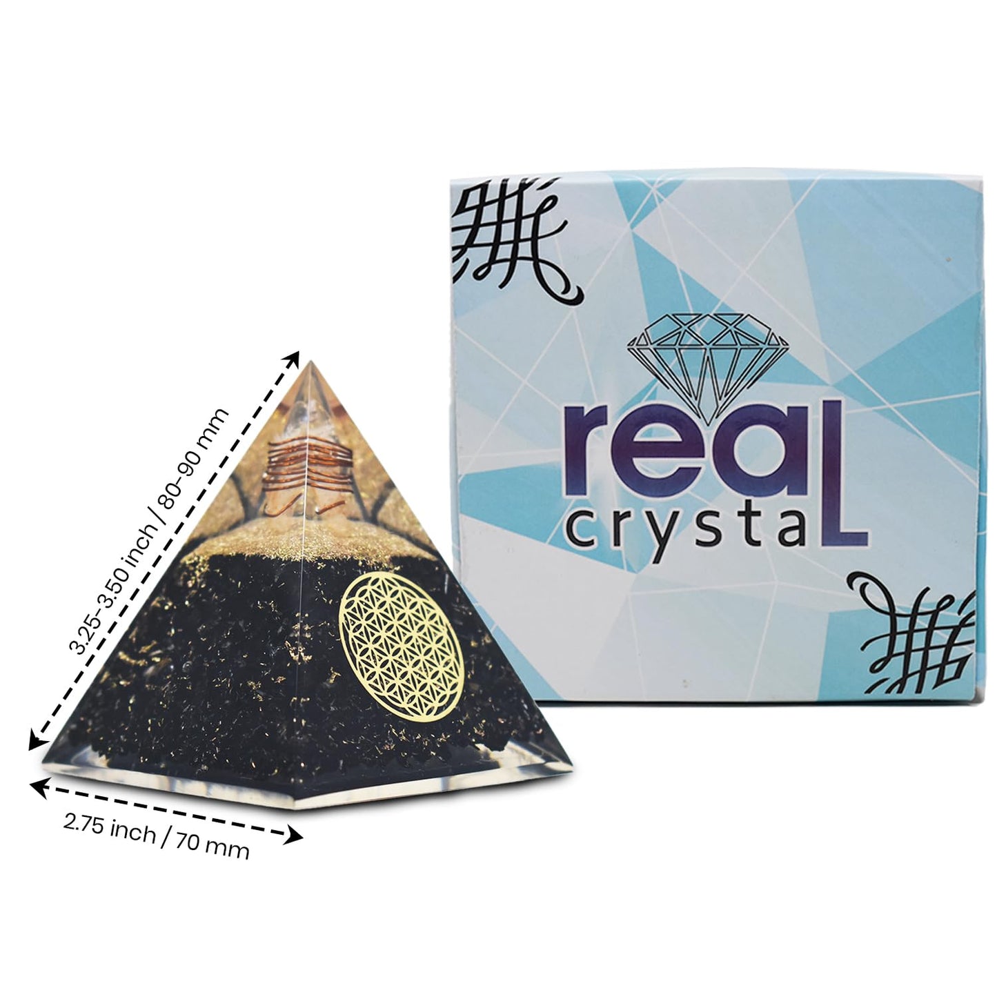 Set of 12 Mini Crystal Tree w/Black Tourmaline Orgonite Pyramid — Handcrafted Tree of Life Healing Crystal — Natural Chakra for Positive Energy, Home & Office Desk Decor, Birthday Gifts for Mom & Dad