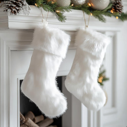 AOGU 3 Pack 18 Inch Snowy White Christmas Stockings Faux Fur Xmas Christmas Stockings Hanging Ornaments Candy Gift Bags for Christmas Decorations