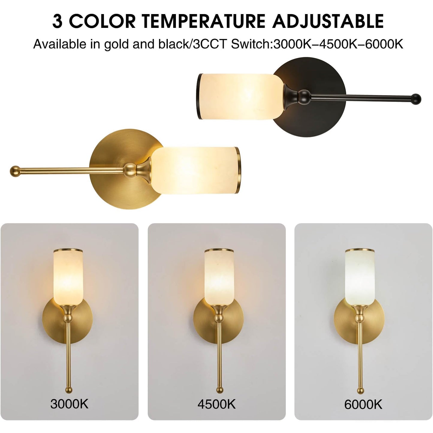 Fanyank Vintage Alabaster Wall Sconce, 15.4inch Natural Marble Lampshade Wall Sconce, Hardwired Sconce LED Modern Wall Lamp for Bedroom, Stairs, Living Room, Bedside, Hallway Gold