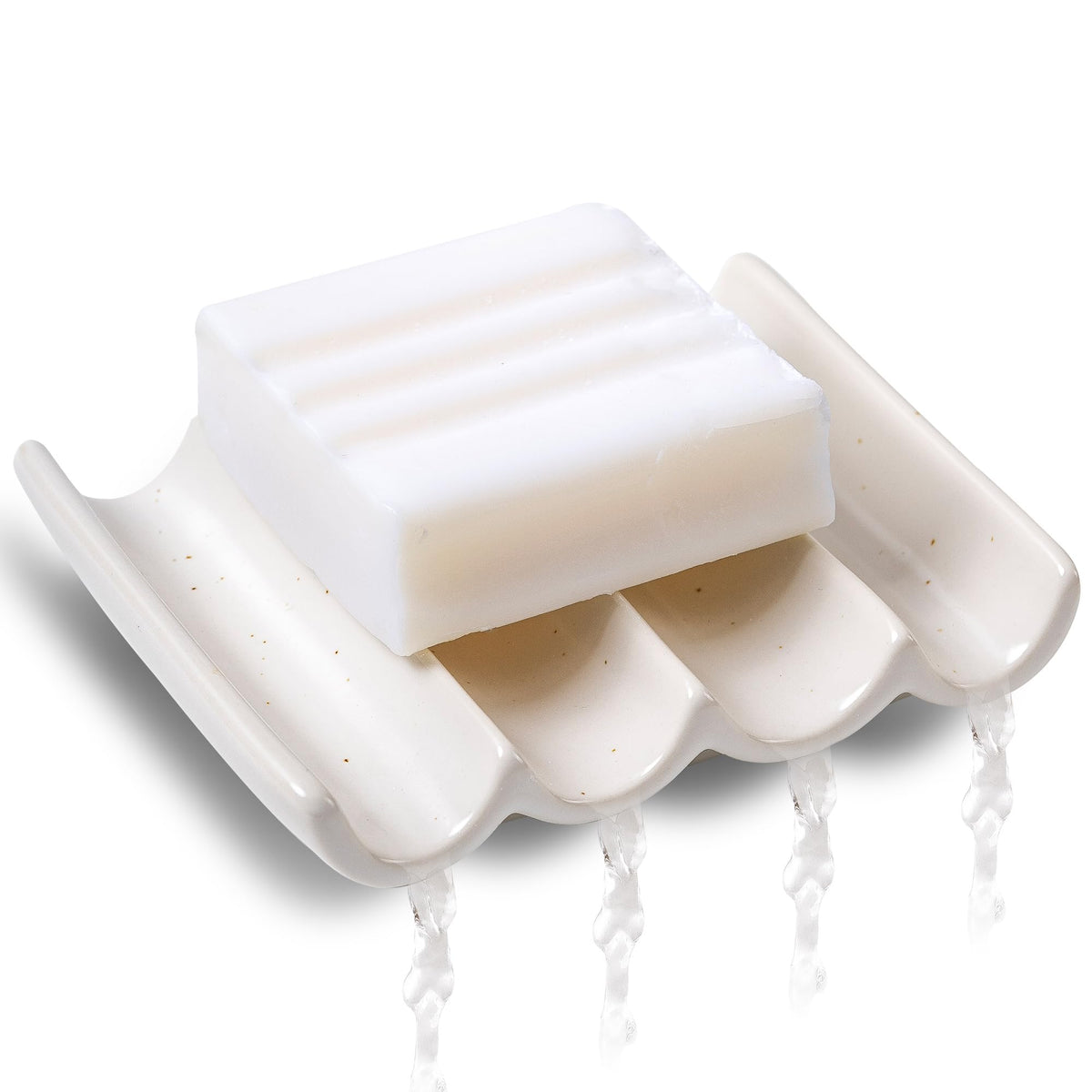 Soap Dish, Draining Ceramic Soap Holder Fluted Design Bar Soap Holder for Shower Bathroom, Soap Saver, Gift for Women Man, White 1 Pcs