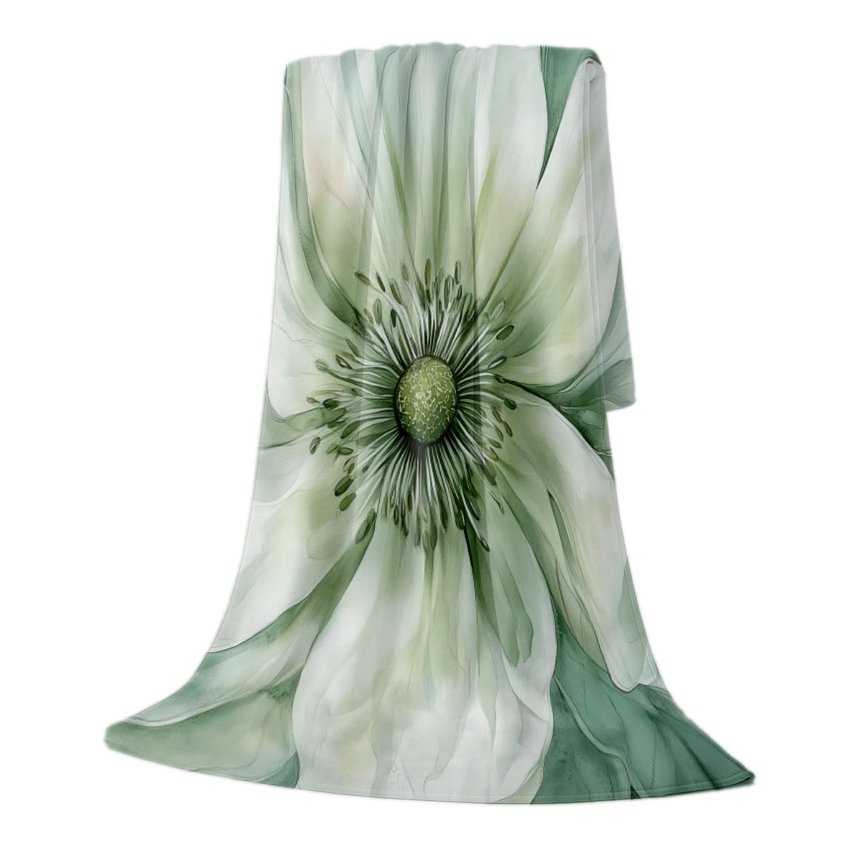 HUNXIAOJ White Floral Throw Blanket Abstract Flower Blanket Soft Cozy Fleece Botanical Art Throw Flannel Floral Bedding for Couch Bed Living Room Sofa Home Decor 49"x59"
