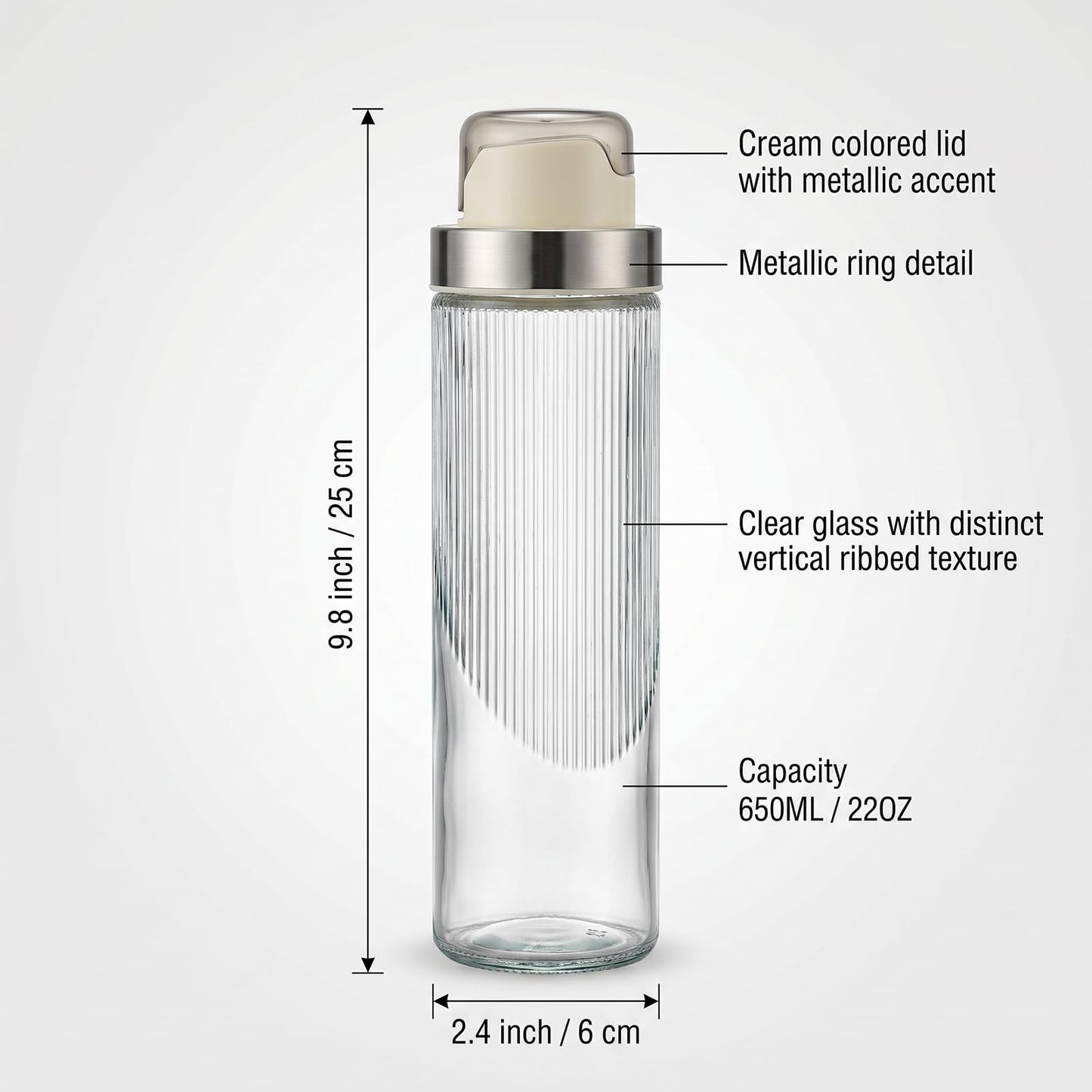 shuielai 22 oz Large Glass Sugar Dispenser with Pour Spout, Anti-Slip Ribbed Glass Container, Large Capacity Shaker Jar for Sugar Salt Coffee and Kitchen Baking