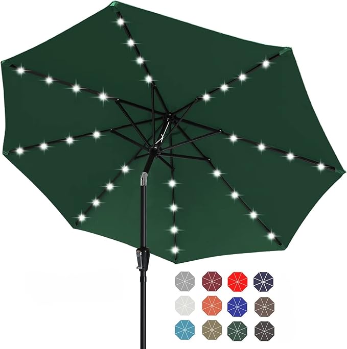 ABCCANOPY Durable Solar Led Patio Umbrellas with 32LED Lights 9FT (Forest Green)