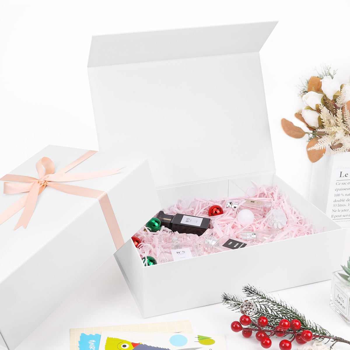 batifine Gift Box, 13x9x3.7 Inch Gift Boxes with Lids for Presents, Magnetic Large Gift Box Bridesmaid Proposal Graduation Birthday Wedding Storage White Boxes (2 Pack)