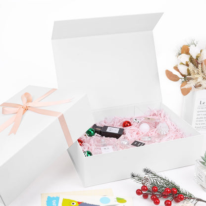 batifine Gift Box, 13x9x3.7 Inch Gift Boxes with Lids for Presents, Magnetic Large Gift Box Bridesmaid Proposal Graduation Birthday Wedding Storage White Boxes (1 Pack)