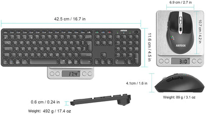 Arteck Universal Multi-Device Bluetooth Keyboard and Mouse Full Size Wireless Bluetooth Keyboard and Ergonomic Mouse Set for Windows, iOS, Android, Computer Desktop PC Laptop iPad Tablet Smartphone