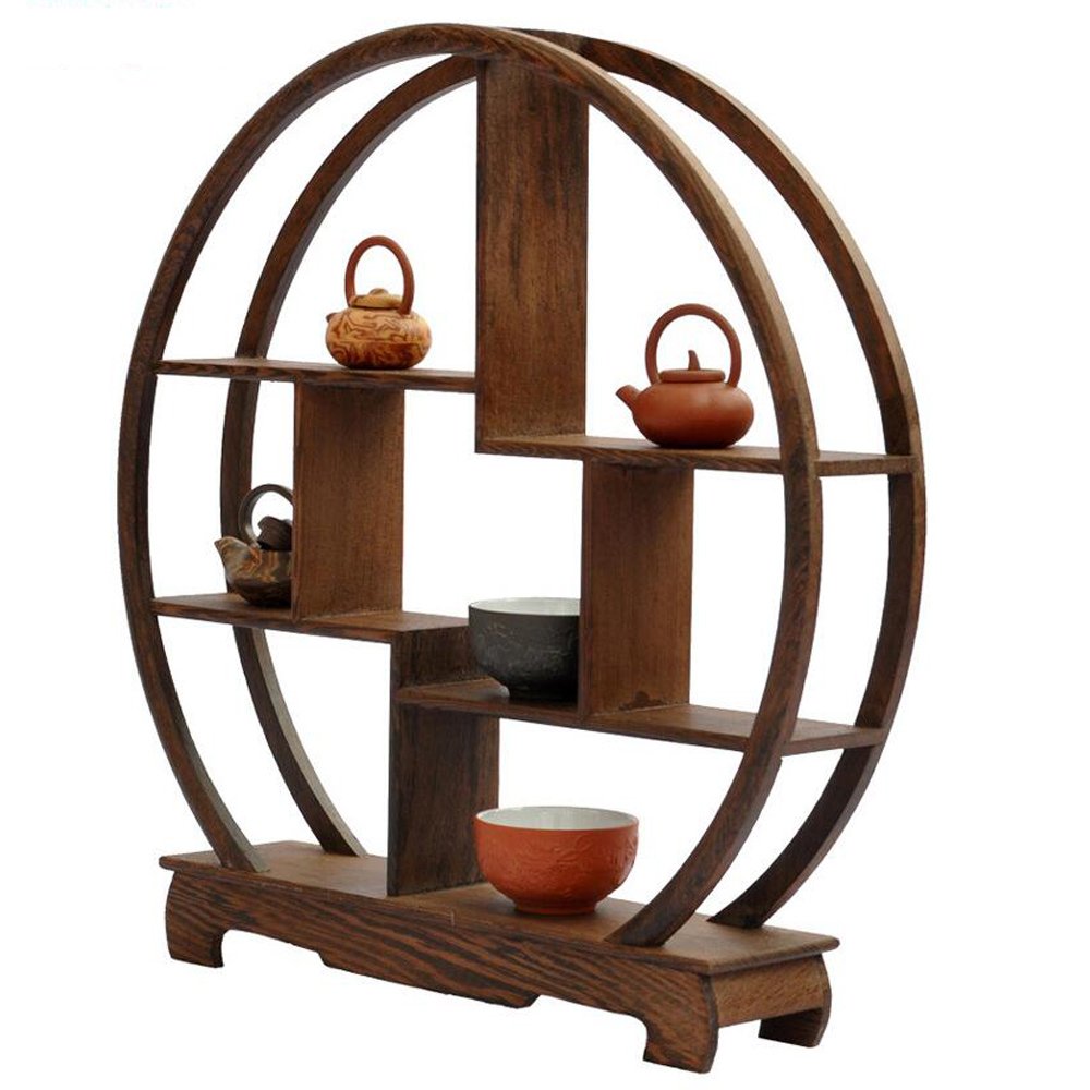 NWFashion Chinese Wooden Rosewood Display Stand Decoration 11" Curio Cabinets Shelf (Circle)