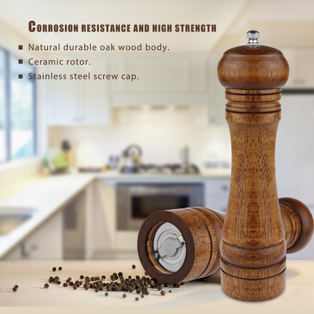 2PCS Salt and Pepper Grinder, Solid Wood Sea Salt and Pepper Shakers, Pepper Mill & Salt Mill With Adjustable Coarseness, Premium Spice Grinder Easy To Use 8 INCH, Ideal Gift for Parents & Friends