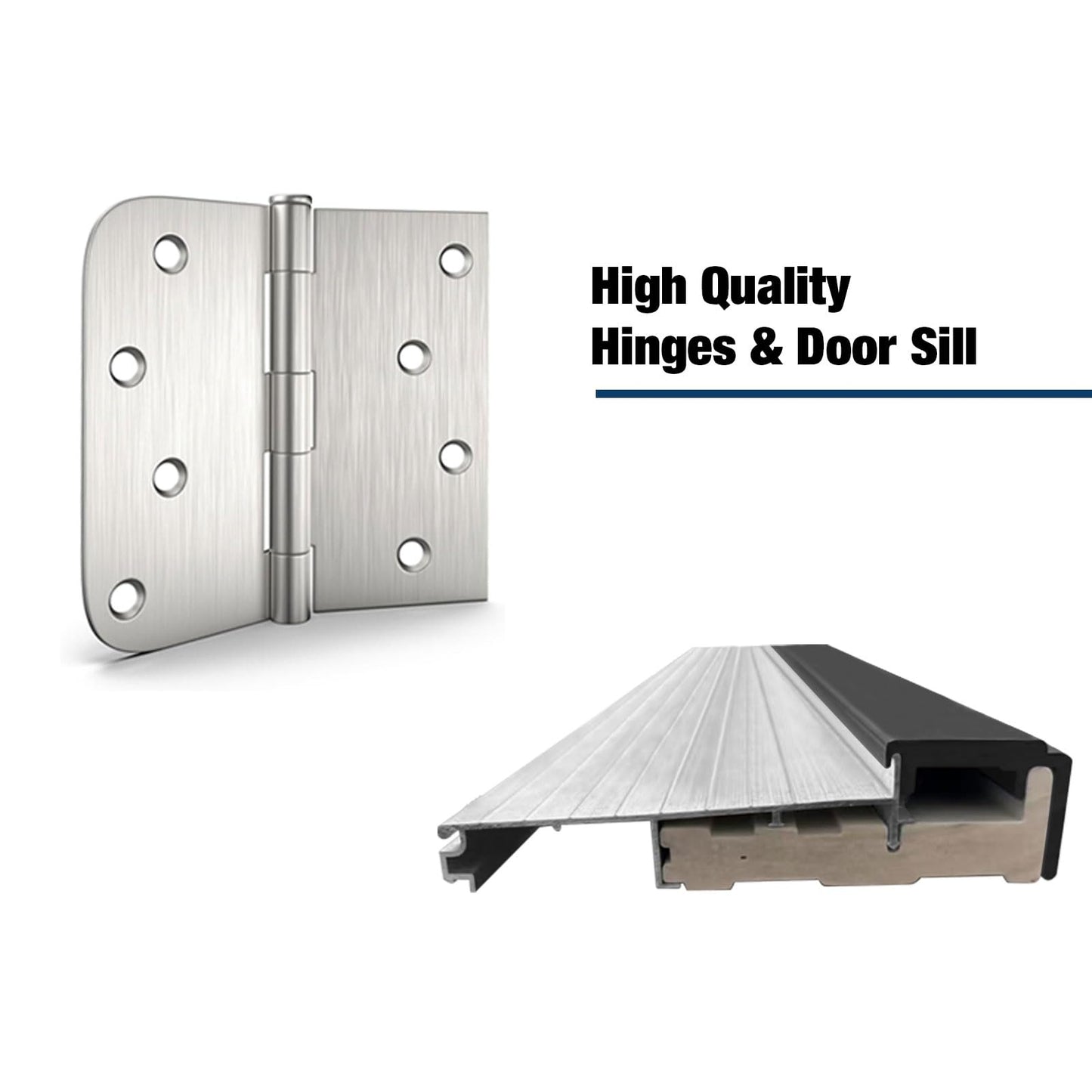 Fiberglass Entry Door Left Hand Inswing, 36 x 80, 4 Lite Frosted Glass 4-9/16 in. Vinyl Frame, Contemporary Style for Home's Front Entrance, Black Finished Knock-Down Entry Door