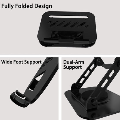 TAPMEI Tablet Stand, 360° Rotation Dual-Arm Support iPad Holder Office Desk Accessories, Foldable iPad Air Holder Travel Accessories for Desk Men Gifts Fits All 4-16" Tablet (Black)
