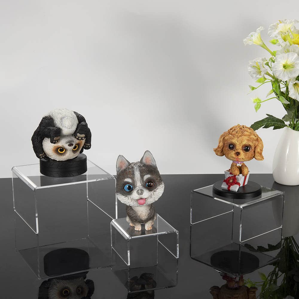 NIUBEE Acrylic Display Risers Stand 2 Sets,3 Steps Clear Riser Shelf Showcase for Amiibo Funko POP Figures -8.4"x6.3"x4.3"