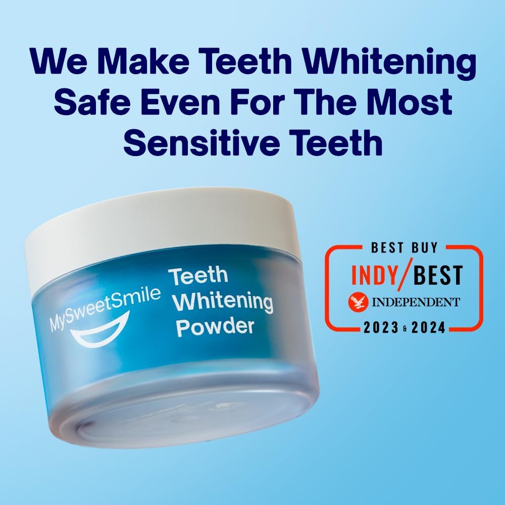 MySweetSmile Dentist-Approved Teeth Whitening Powder - IndyBest Award-Winner - Enamel-Safe & Sensitivity-Free - Cool Mint Flavour - Removes Years of Stains - 6 Month Teeth Whitener Supply