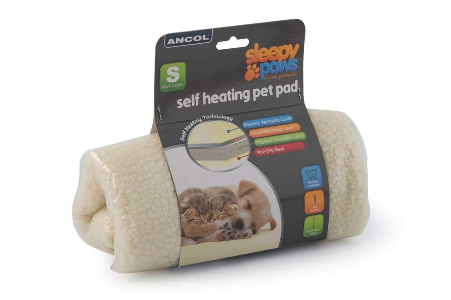 Ancol Self Heating Pet Pad with Lamb Fleece Cover - Comfortable Heat Reflecting Pet Accessory - Medium 64 x 49cm