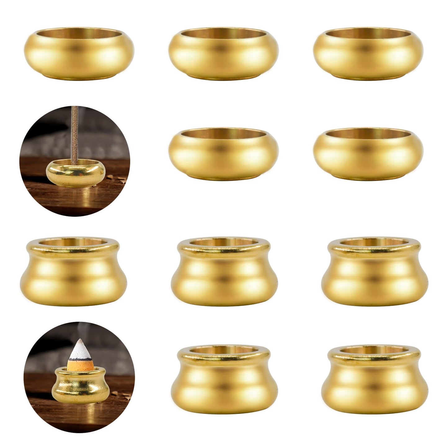 MrMrKura 12 Pcs Brass Incense Burner Holder, Mini Copper Incense Stick Holder Gold Cone Incense Holder for Yoga Meditation Indoor Outdoor Home Decor